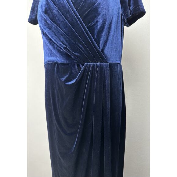 REVELRY Velvet Bridesmaid Dress in Deep Blue Women's Size 16 Faux Wrap. - Picture 3 of 16